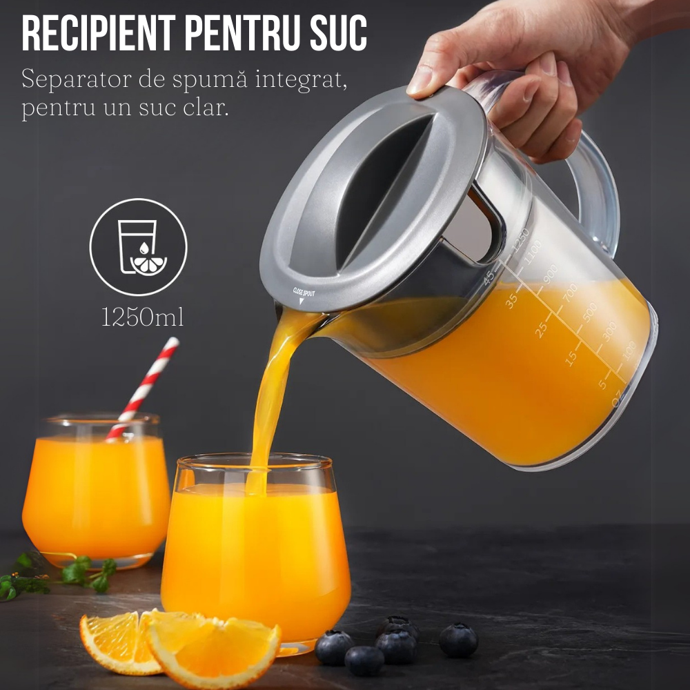 Fruit Juicer, 1200W, 3 Speeds, 1250ml Juice Container, Steel Blades