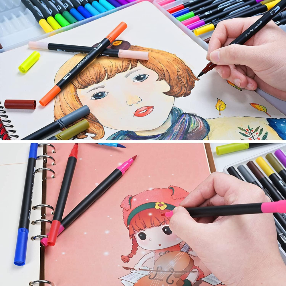 Комплект маркери на водна основа, двоен връх 0.4-2 мм, многоцветни