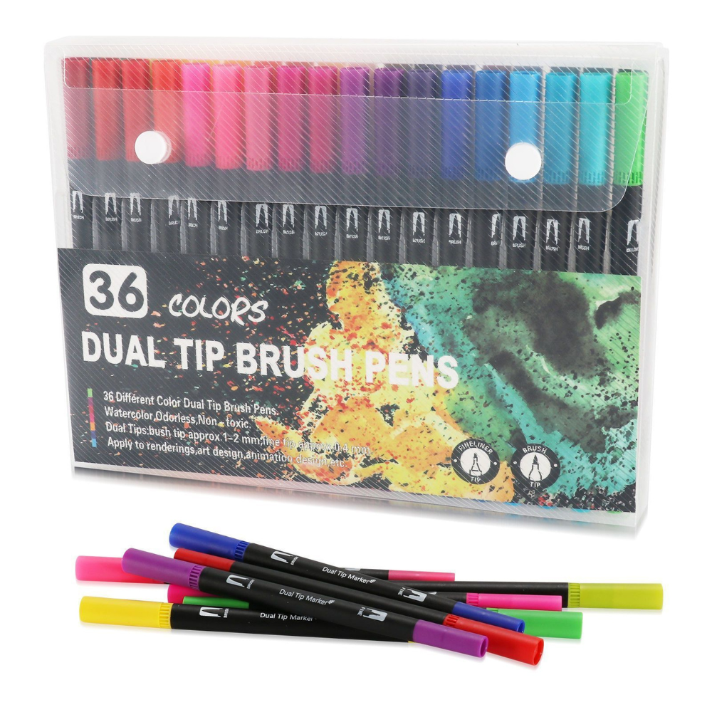 Комплект маркери на водна основа, двоен връх 0.4-2 мм, многоцветни