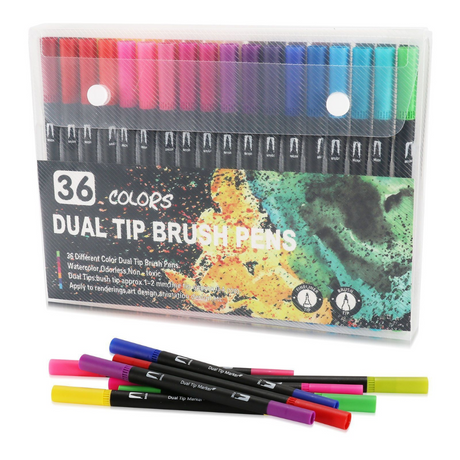 Комплект маркери на водна основа, двоен връх 0.4-2 мм, многоцветни