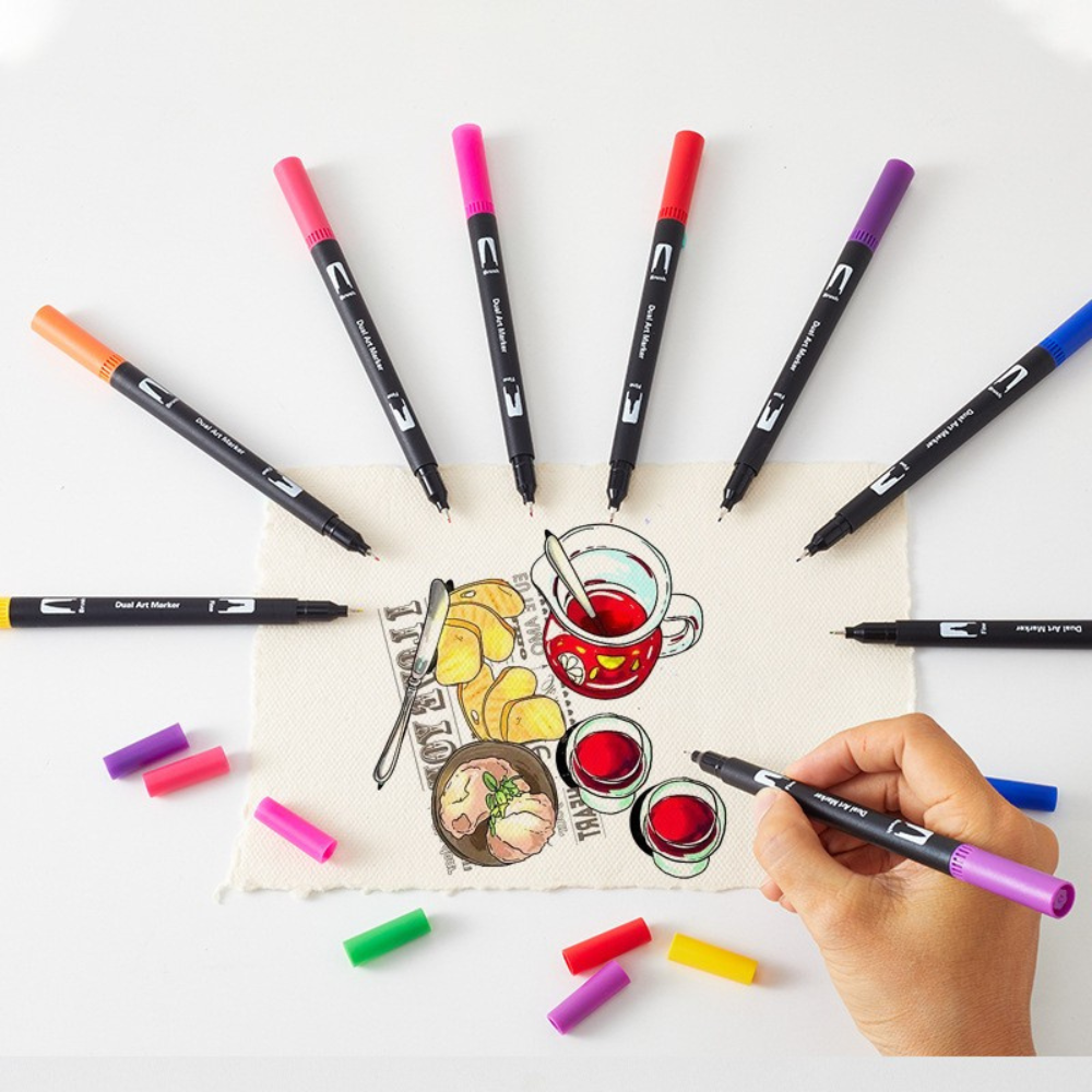 Комплект маркери на водна основа, двоен връх 0.4-2 мм, многоцветни