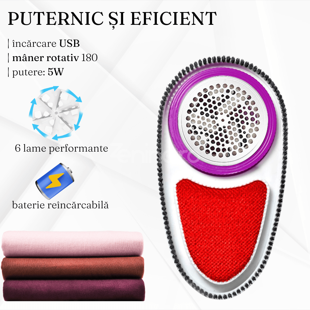 Lint Remover, 5W Power, Suitable for Clothes, Sofa, 6 Cutting Blades, USB Charging, Purple/Pink