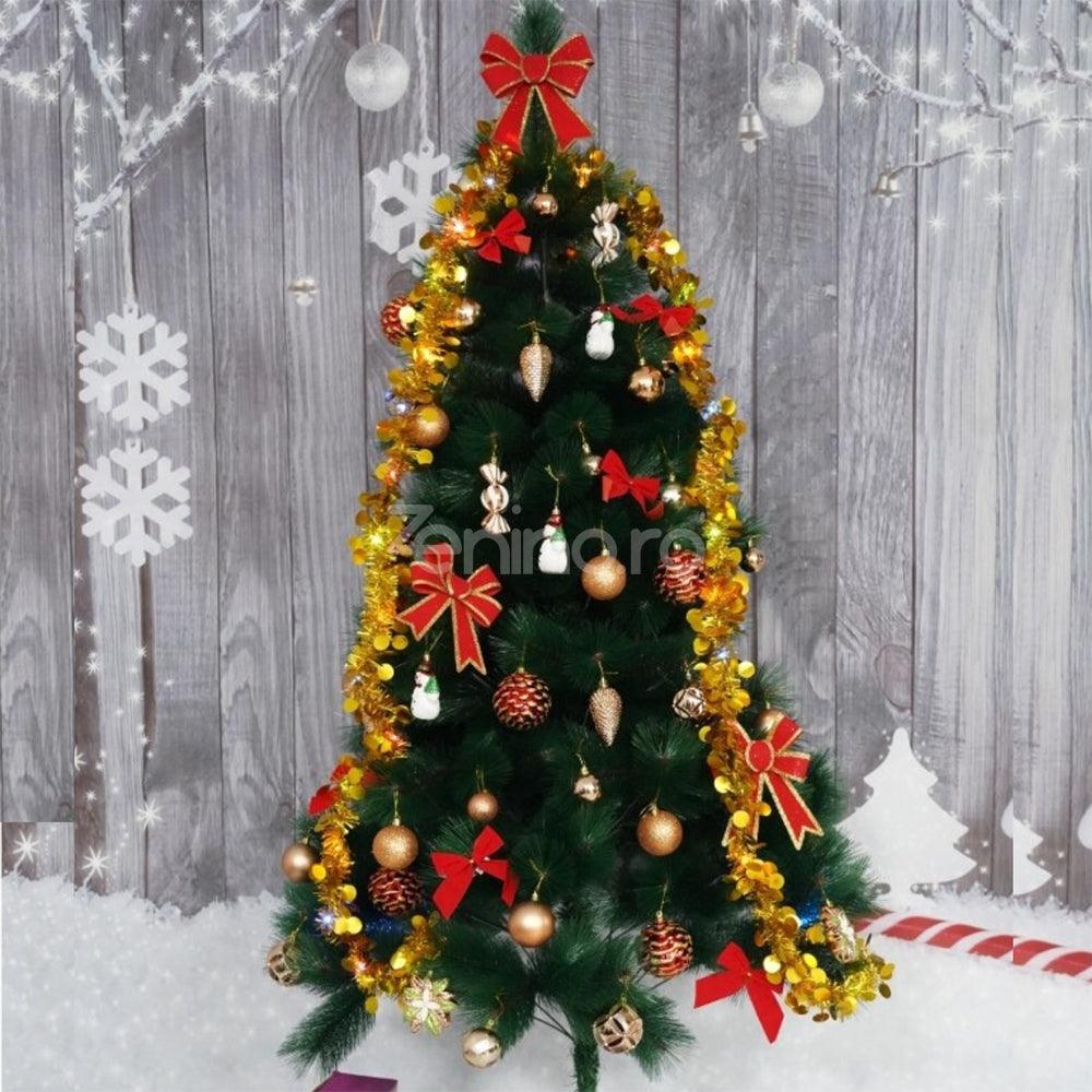 Brad de Craciun, Model Pin, Artificial, Ramuri Stufoase, Suport Metalic/Plastic, Usor de Instalat, Verde