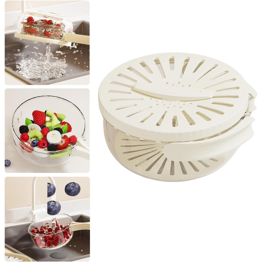 Uscator Legume 2in1, Scurgere Rapida, Cutie Depozitare, cu Maner, Crem