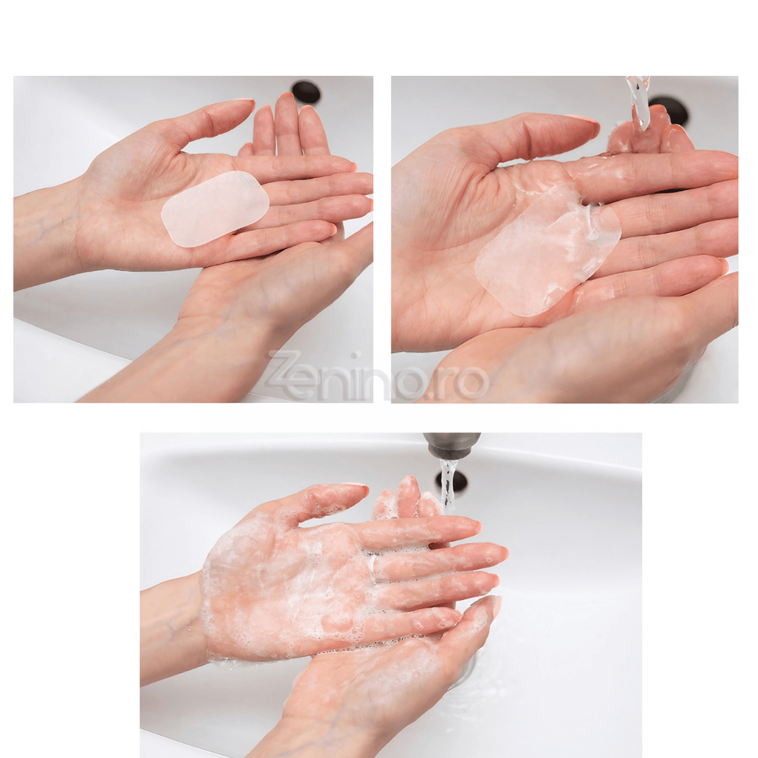 Set of 20 Soap Sheets, Mini Box Included, Single Use, Perfect for Travel, Biodegradable, Compact Size, 7x4.6cm