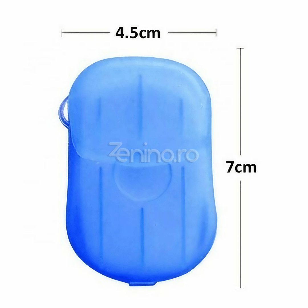 Set of 20 Soap Sheets, Mini Box Included, Single Use, Perfect for Travel, Biodegradable, Compact Size, 7x4.6cm