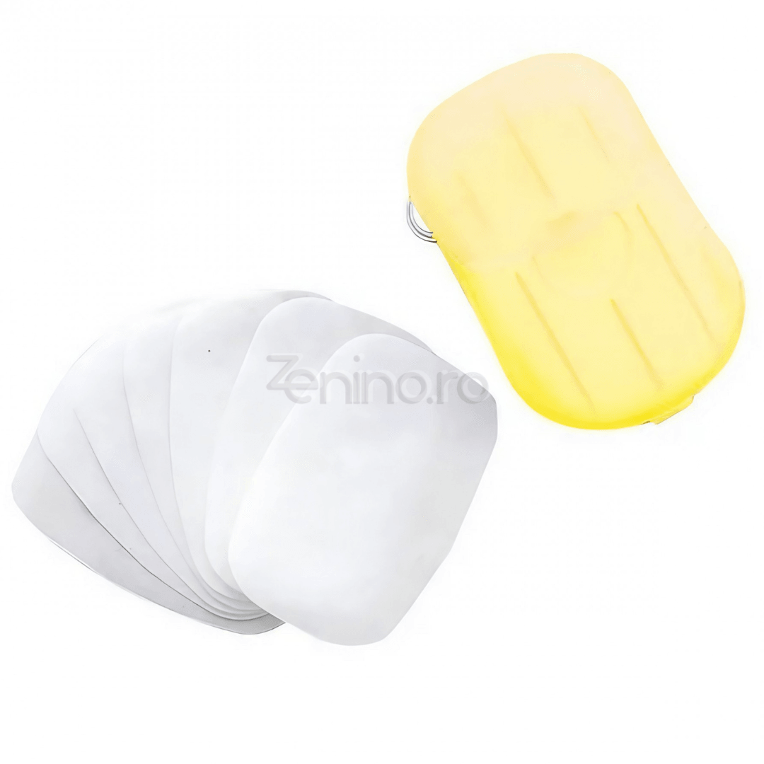 Set of 20 Soap Sheets, Mini Box Included, Single Use, Perfect for Travel, Biodegradable, Compact Size, 7x4.6cm