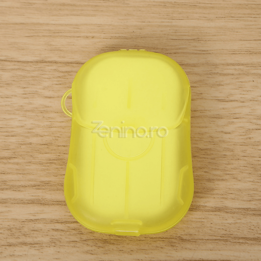 Set of 20 Soap Sheets, Mini Box Included, Single Use, Perfect for Travel, Biodegradable, Compact Size, 7x4.6cm