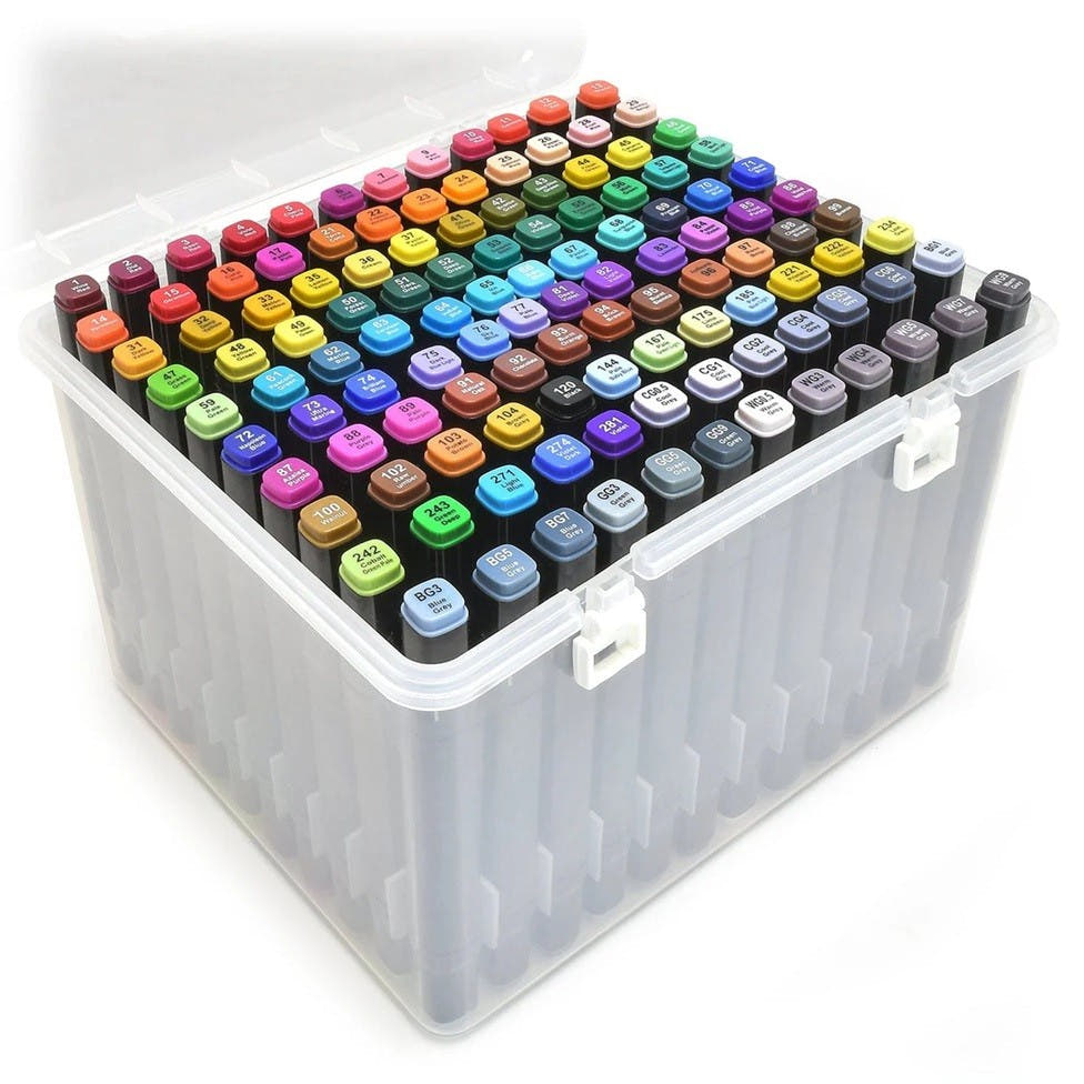 Set Markere cu Varf Dublu, Carte de Colorat Cadou, Cutie Depozitare, Culori Intense, Multicolor