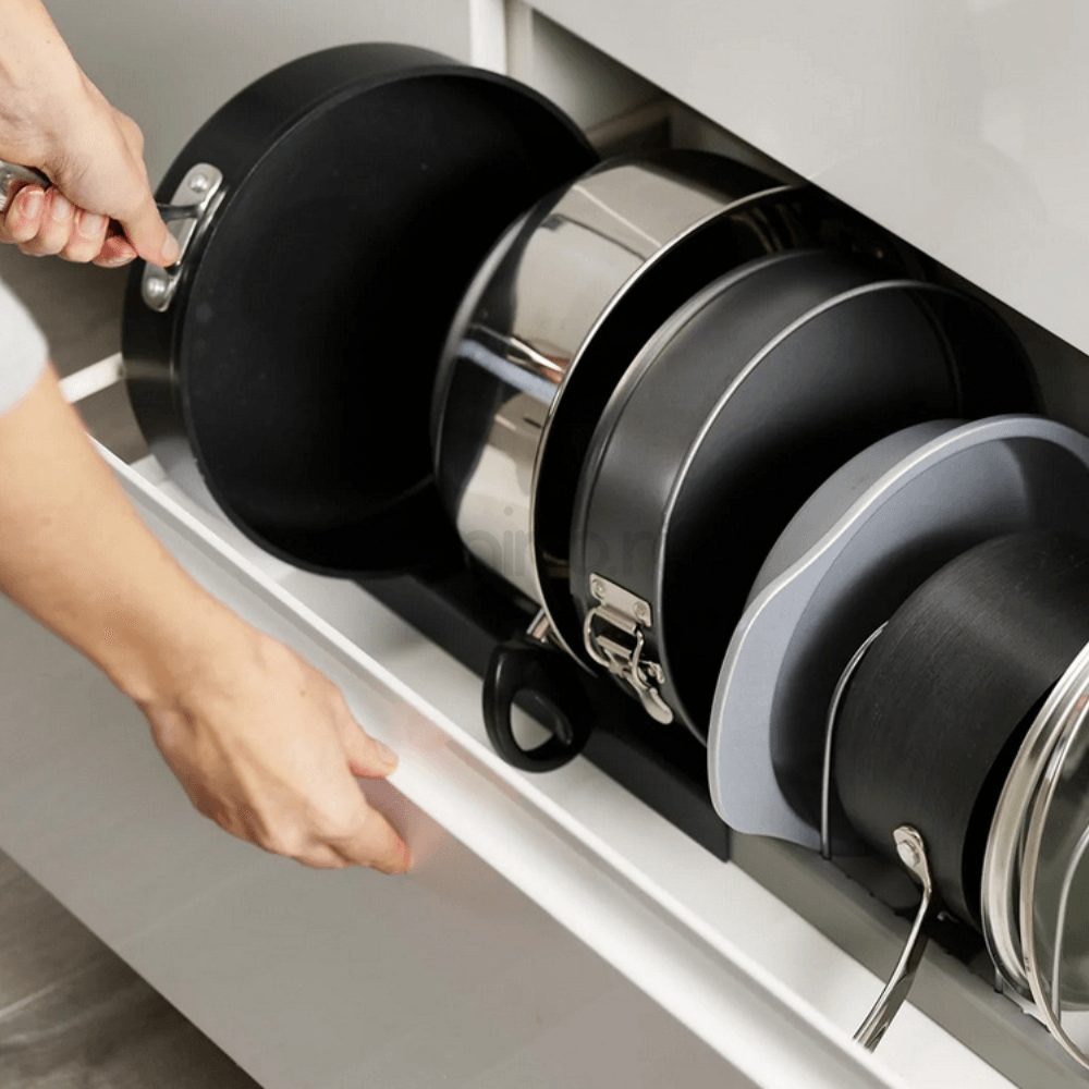 Kitchen Organization Rack, 6 Slots, for Lids, Pans, Adjustable Configuration, Easy to Clean, Gray