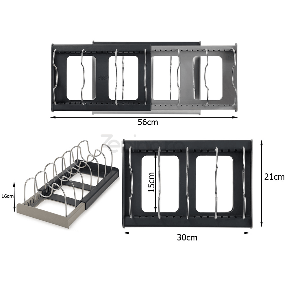 Kitchen Organization Rack, 6 Slots, for Lids, Pans, Adjustable Configuration, Easy to Clean, Gray