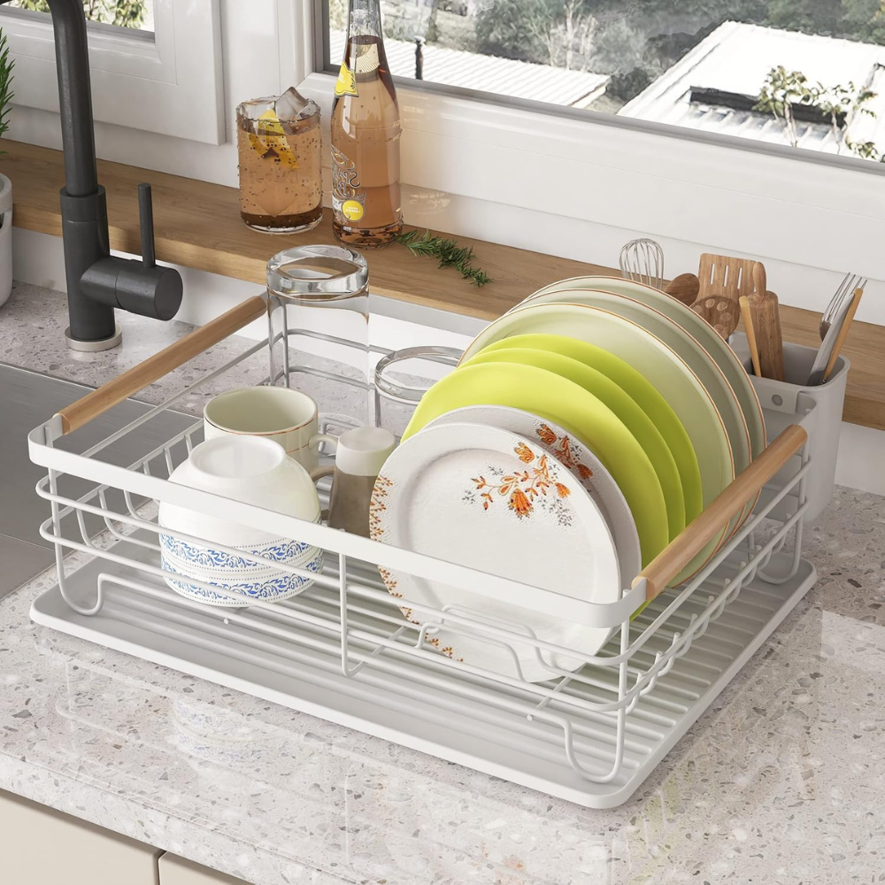 Stainless Steel Dish Dryer, Cutlery Holder, Draining Tray, 43x30.5x14cm
