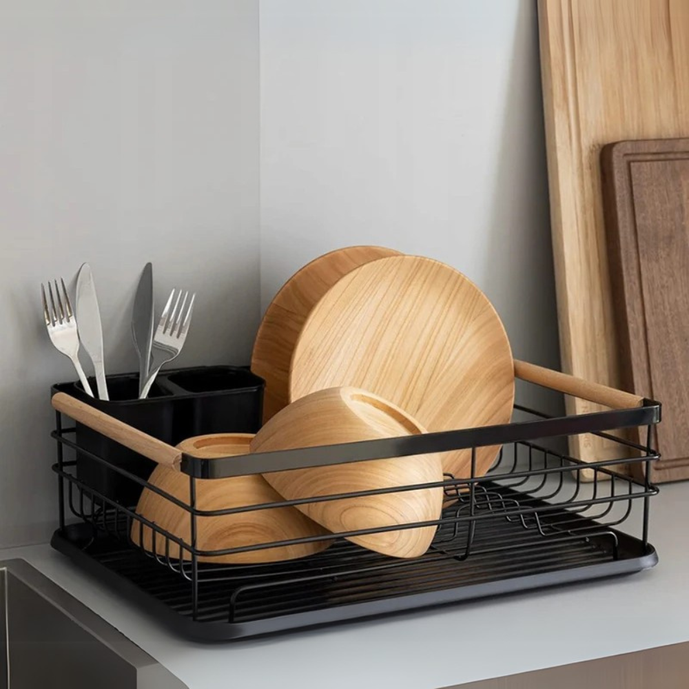 Stainless Steel Dish Dryer, Cutlery Holder, Draining Tray, 43x30.5x14cm