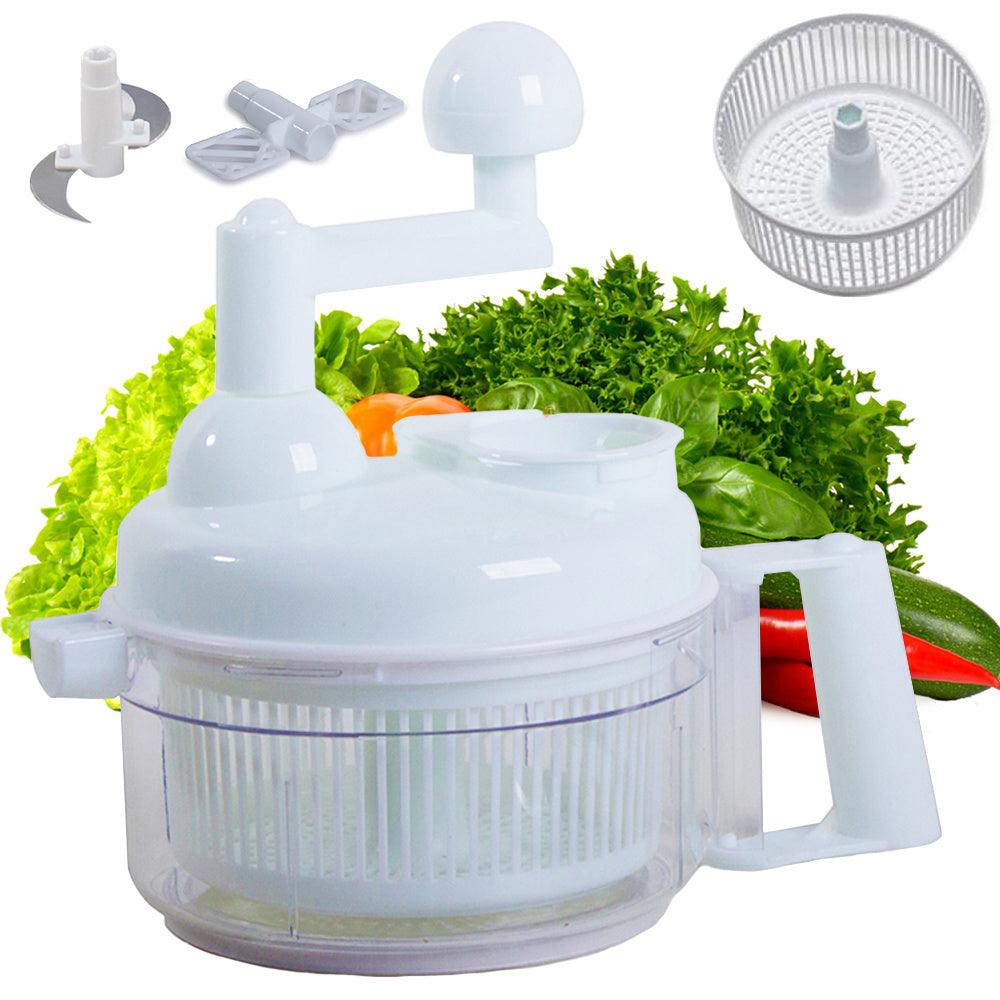 Multifunctional Salad Dryer, Manual Model, 3 Stainless Steel Blades, Vegetable Chopping, Composition Mixing, White