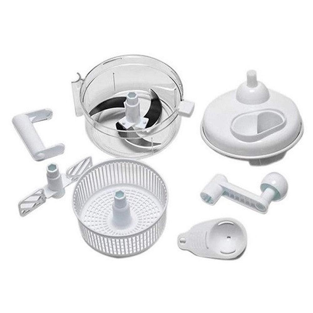 Multifunctional Salad Dryer, Manual Model, 3 Stainless Steel Blades, Vegetable Chopping, Composition Mixing, White