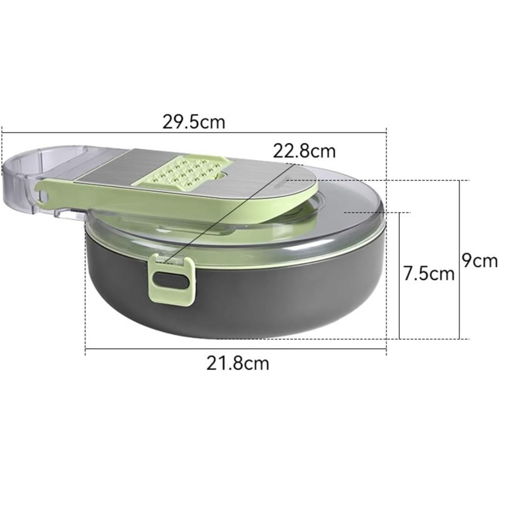 Multifunctional Slicer, 12 Pieces, for Fruits, Vegetables, Storage Container, Gray/Green