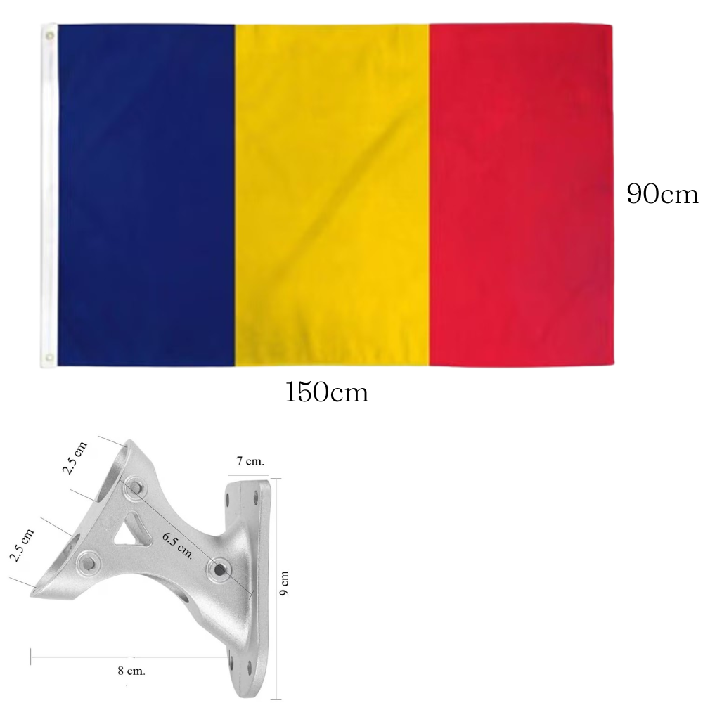 Трицветно знаме, 150x90 см, метален прът, аксесоари за закрепване, текстилен материал