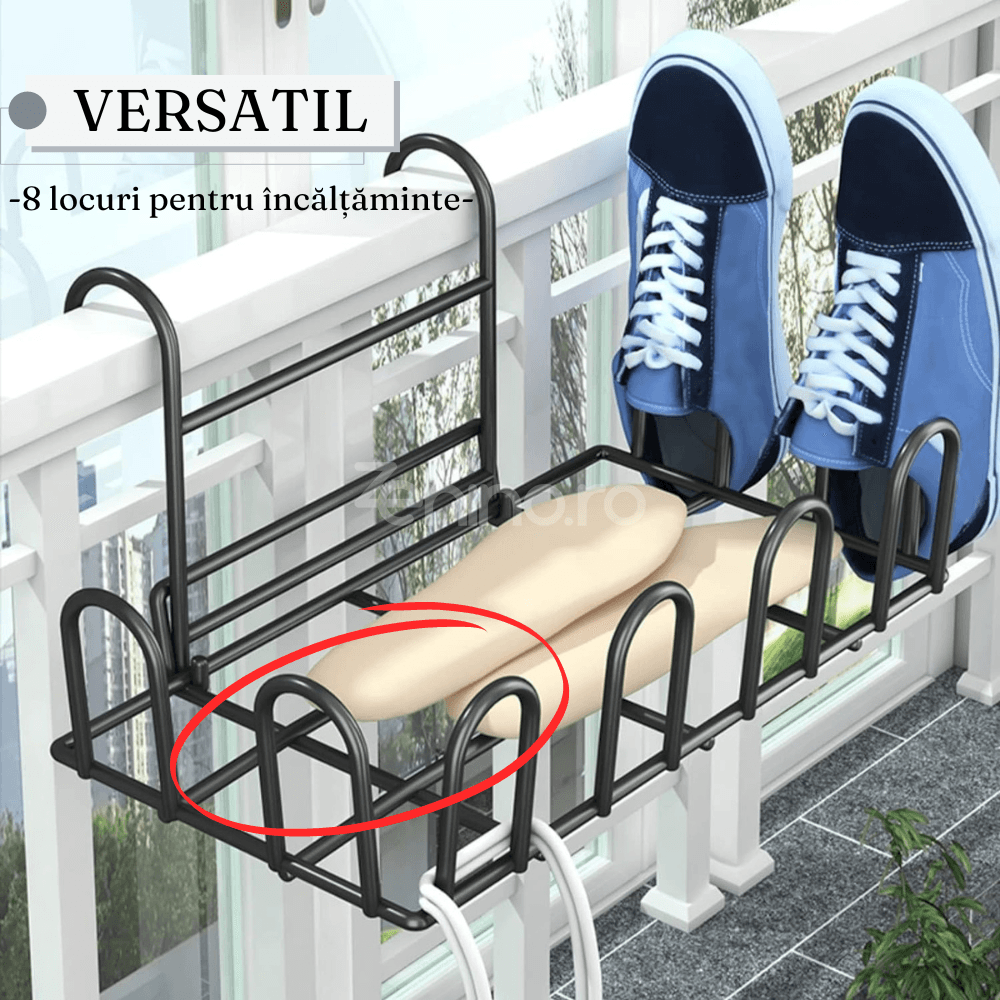 Clothes Drying Rack, 8 Shoe Spaces, with Hangers, Compact Model, Metal, Black