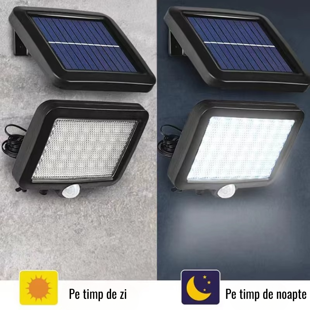 Lampa cu Panou Solar, Senzor de Miscare, 50W, 56-100 Leduri, Eficienta Energetica