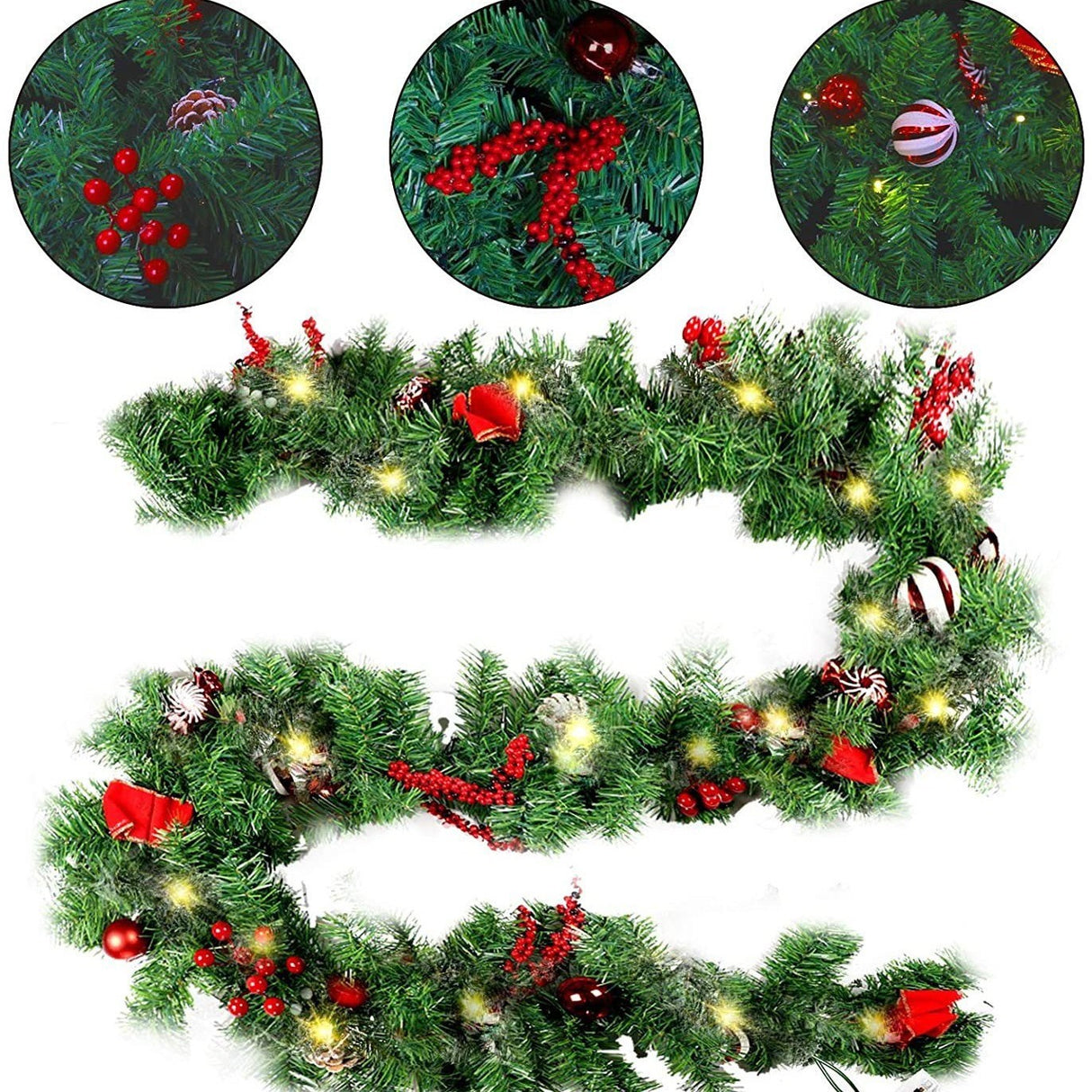 Ghirlanda de Craciun, Becuri LED, cu Decoratiuni, 180-270cm