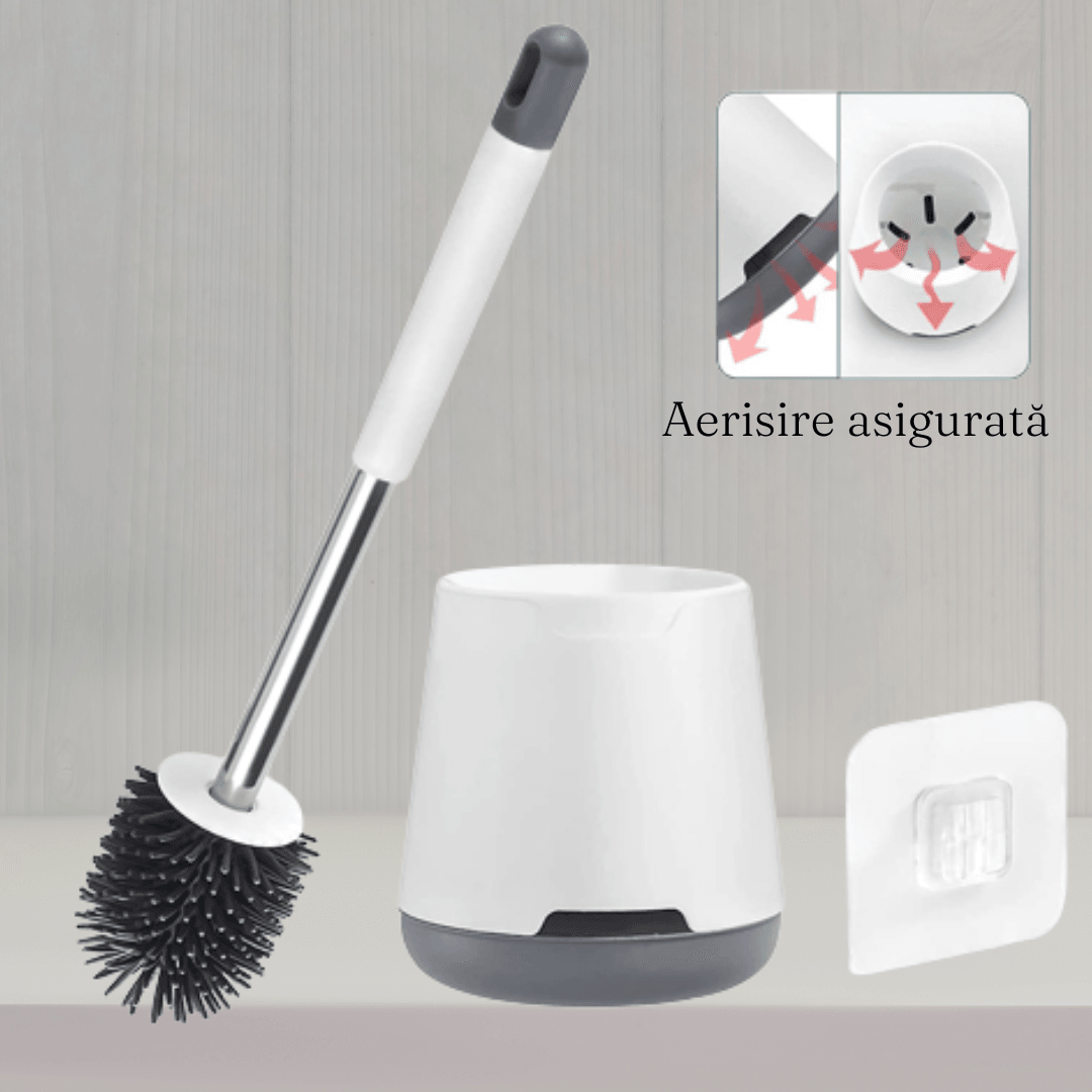 Hygiene Toilet Brush, Soft Silicone Bristles, Compact Design, Hygienic, Wall Mounted, 43 cm, White/Grey