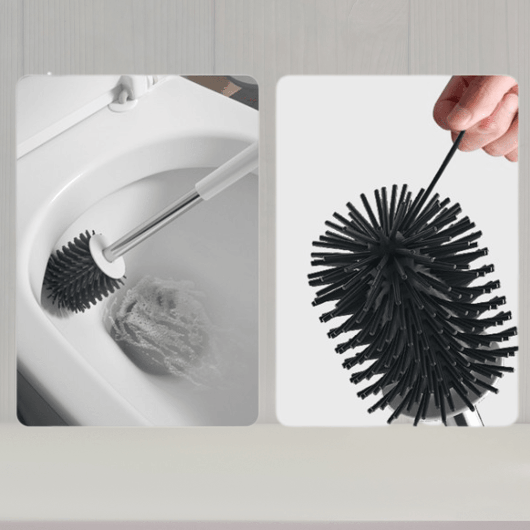Hygiene Toilet Brush, Soft Silicone Bristles, Compact Design, Hygienic, Wall Mounted, 43 cm, White/Grey
