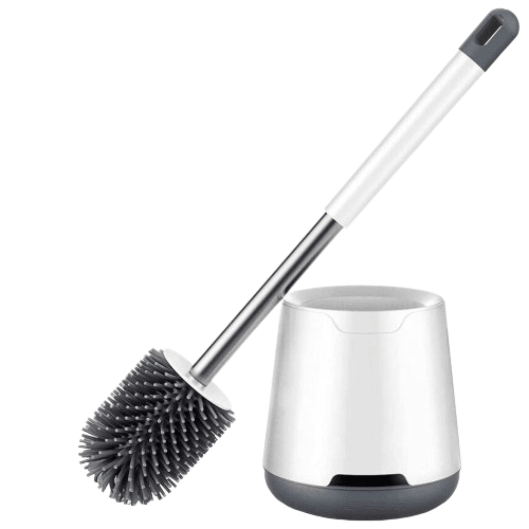 Hygiene Toilet Brush, Soft Silicone Bristles, Compact Design, Hygienic, Wall Mounted, 43 cm, White/Grey