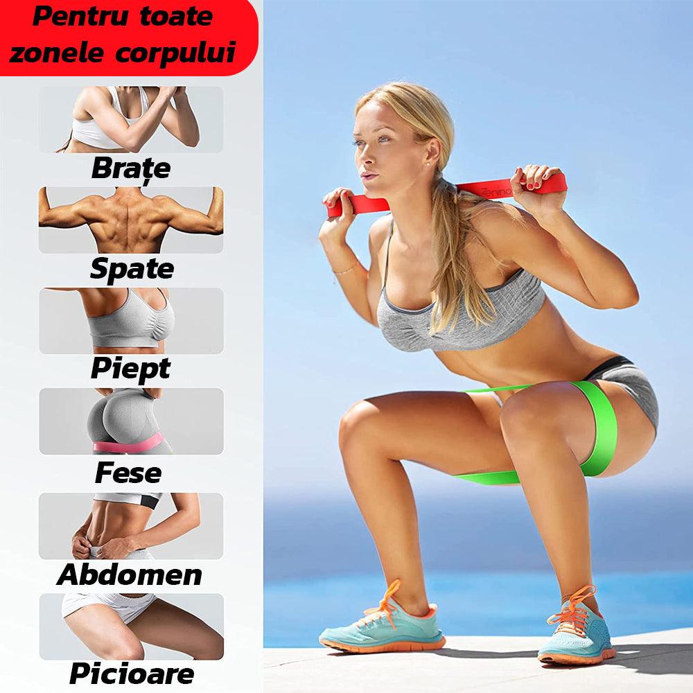 Set 5 Benzi Elastice Rezistenta, Diferite Niveluri de Dificultate, Fitness, Yoga, Sala, Multicolor