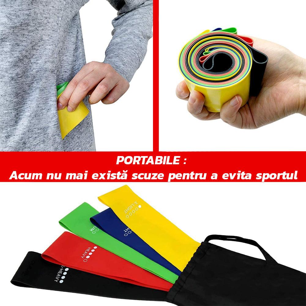 Set 5 Benzi Elastice Rezistenta, Diferite Niveluri de Dificultate, Fitness, Yoga, Sala, Multicolor