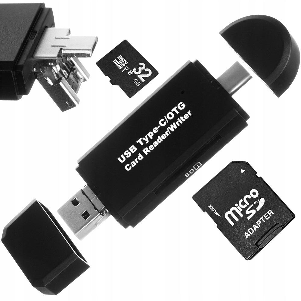 5в1 четец за карти, USB/USB 3.1/Type-C/Micro SD/SD, четене, запис, съхранение, 480mb/s, с капак, черен