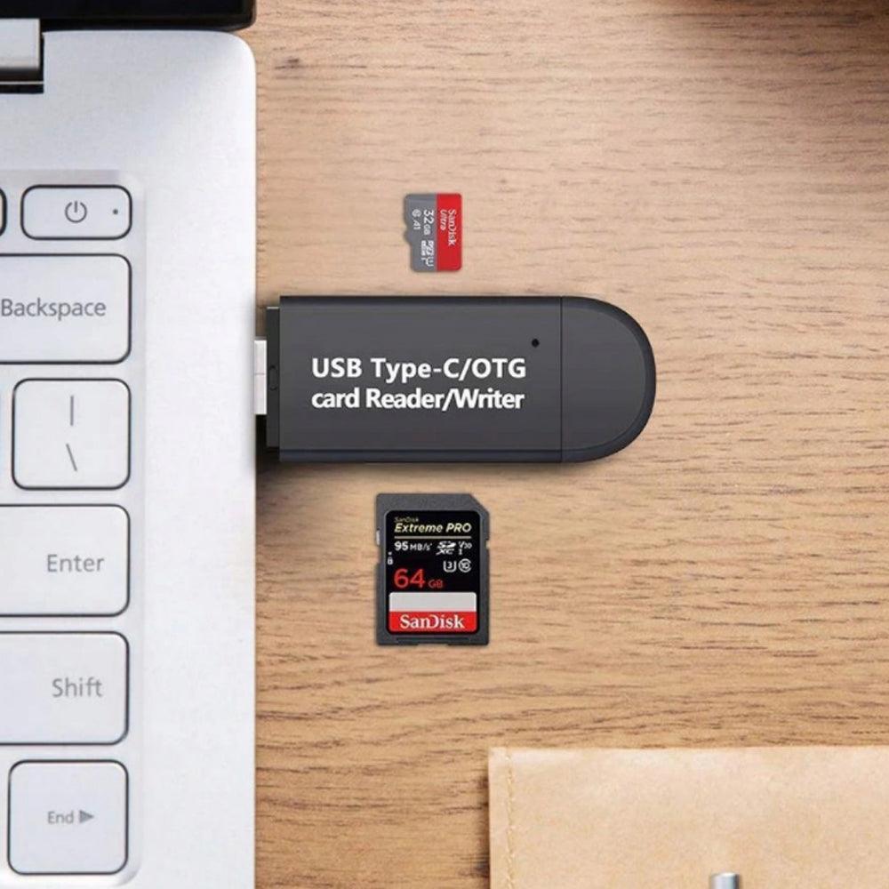 5в1 четец за карти, USB/USB 3.1/Type-C/Micro SD/SD, четене, запис, съхранение, 480mb/s, с капак, черен