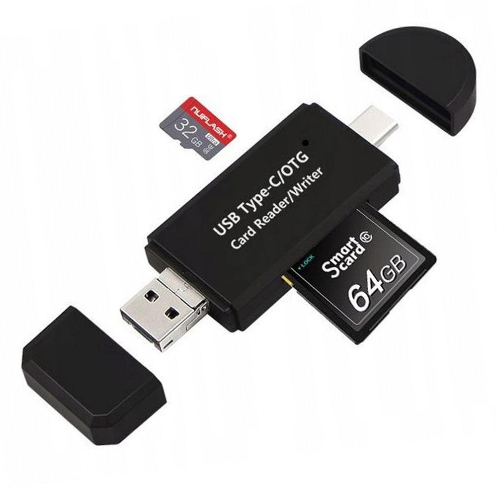 5в1 четец за карти, USB/USB 3.1/Type-C/Micro SD/SD, четене, запис, съхранение, 480mb/s, с капак, черен