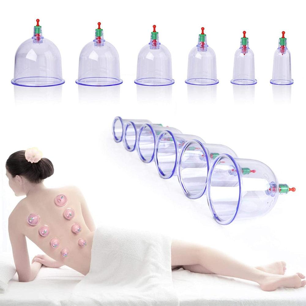 Set of 12 Massage Cupping Cups, Vacuum Pump, Anti-Cellulite, Therapy, Relaxation, White