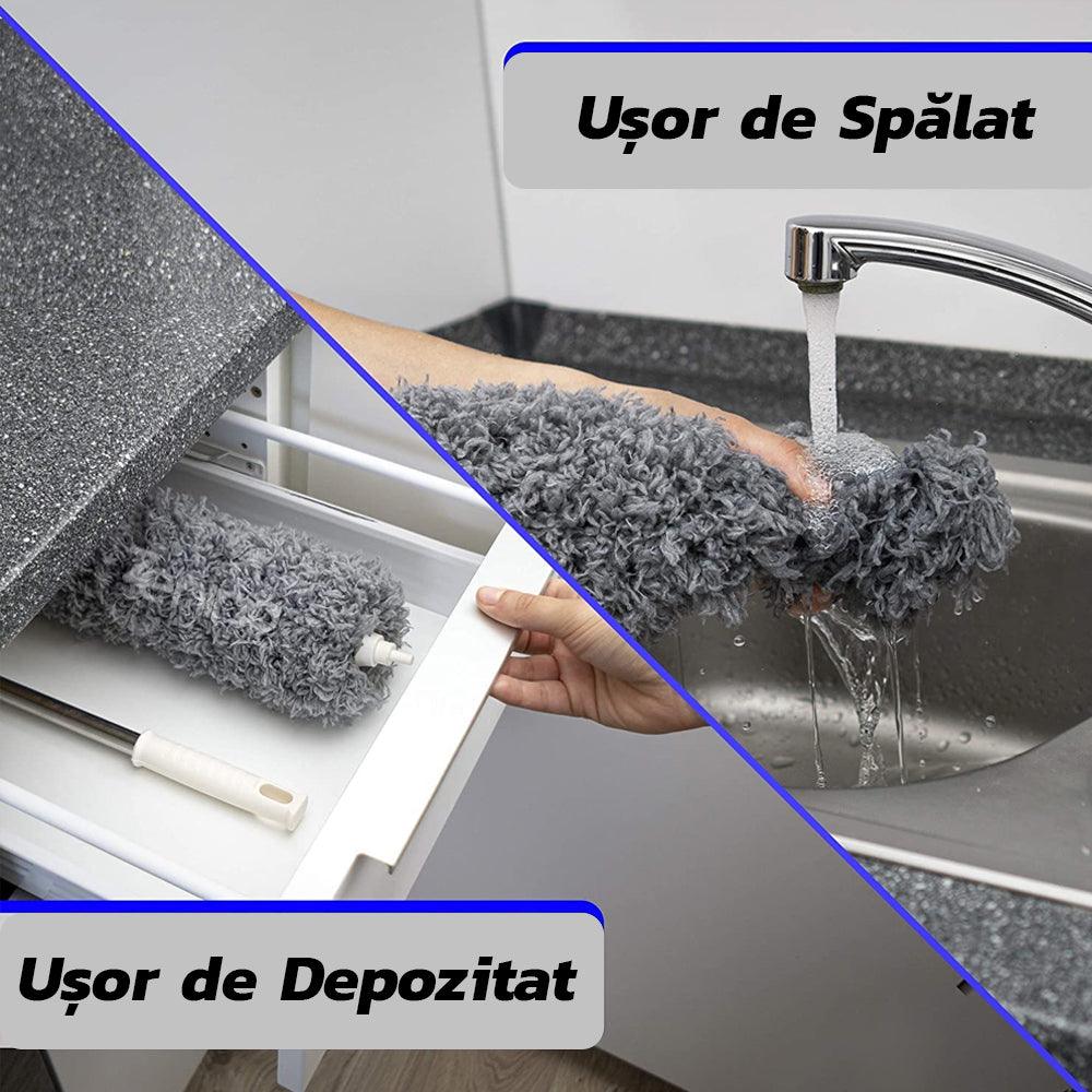 Pamatuf cu Microfibra, Capete Interschimbabile, Telescopic, Maner Extensibil, Pentru Locuri Greu Accesibile, 84-250x16 cm, Gri