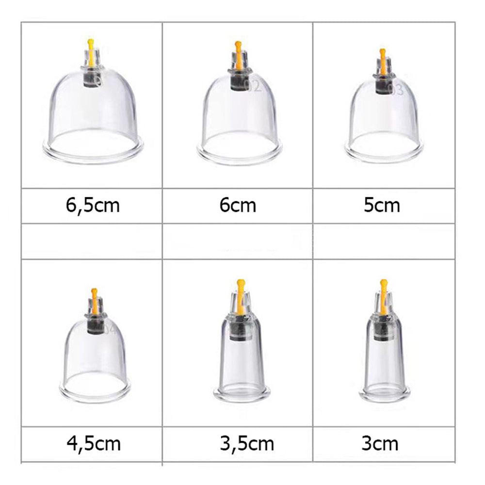 Set of 12 Massage Cups, Electric Vacuum Device, Anti-Cellulite, Batteries, Micro USB Charging, Therapy, Relaxation, White