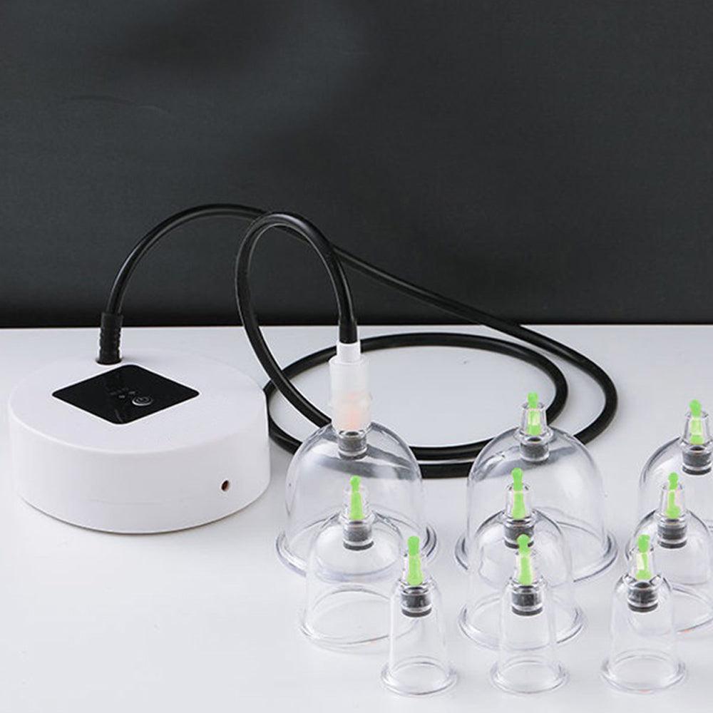 Set of 12 Massage Cups, Electric Vacuum Device, Anti-Cellulite, Batteries, Micro USB Charging, Therapy, Relaxation, White