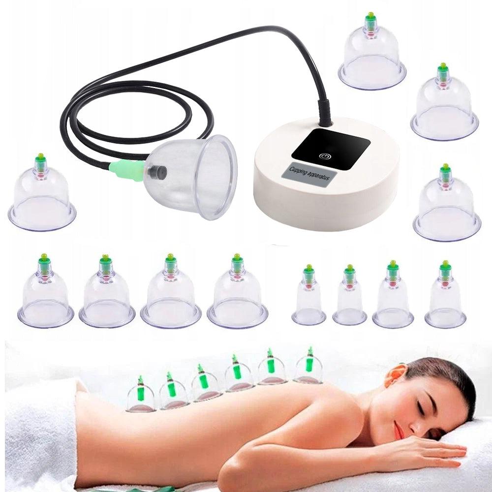 Set of 12 Massage Cups, Electric Vacuum Device, Anti-Cellulite, Batteries, Micro USB Charging, Therapy, Relaxation, White