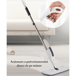 Mop Plat cu Pulverizator, Rezervor 350 ml, Multiple Suprafete, Compact, Maner Ergonomic, Curatare Eficienta, Usor de Manevrat, cu Doua Rezerve din Microfibra, 125 x 40 cm