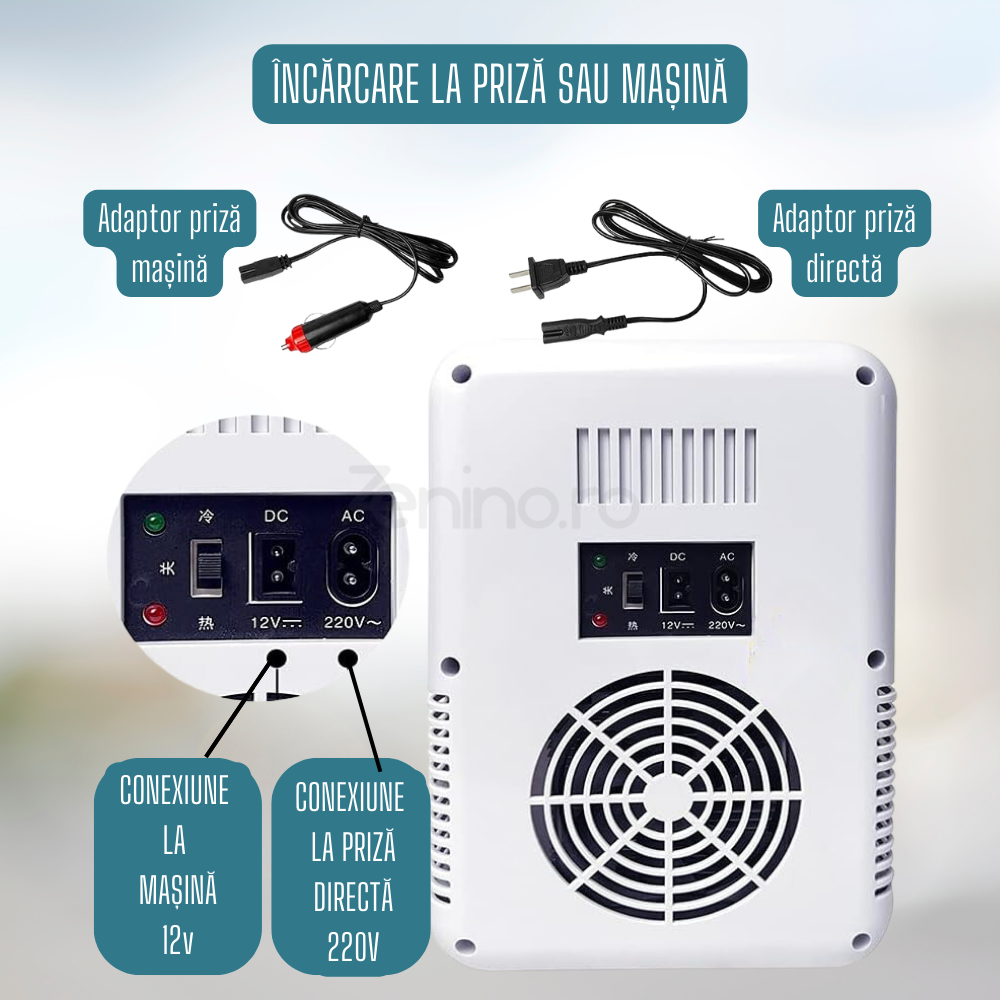 Mini Frigider Portabil, Functie Incalzire si Racire, Capacitate 8L, Casa si Masina, pentru Alimente si Cosmetice, Rafturi Detasabile, Suport Usa, Compact si Incapator, Conexiune Retea 12V/220V