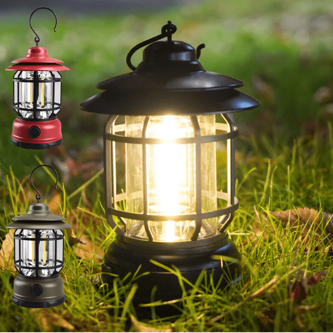Преносима къмпинг лампа, 5W, тип фенер, 1200mAh, регулируем интензитет, 21 COB LED, USB зареждане, черна, зелена, червена