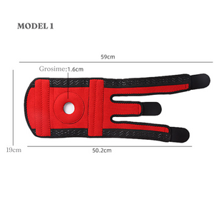 Orteza Genunchi cu 3 Prinderi, Benzi Ajustabile, Mărime Universală, Prindere Velcro, Burete EVA, Negru/Roșu