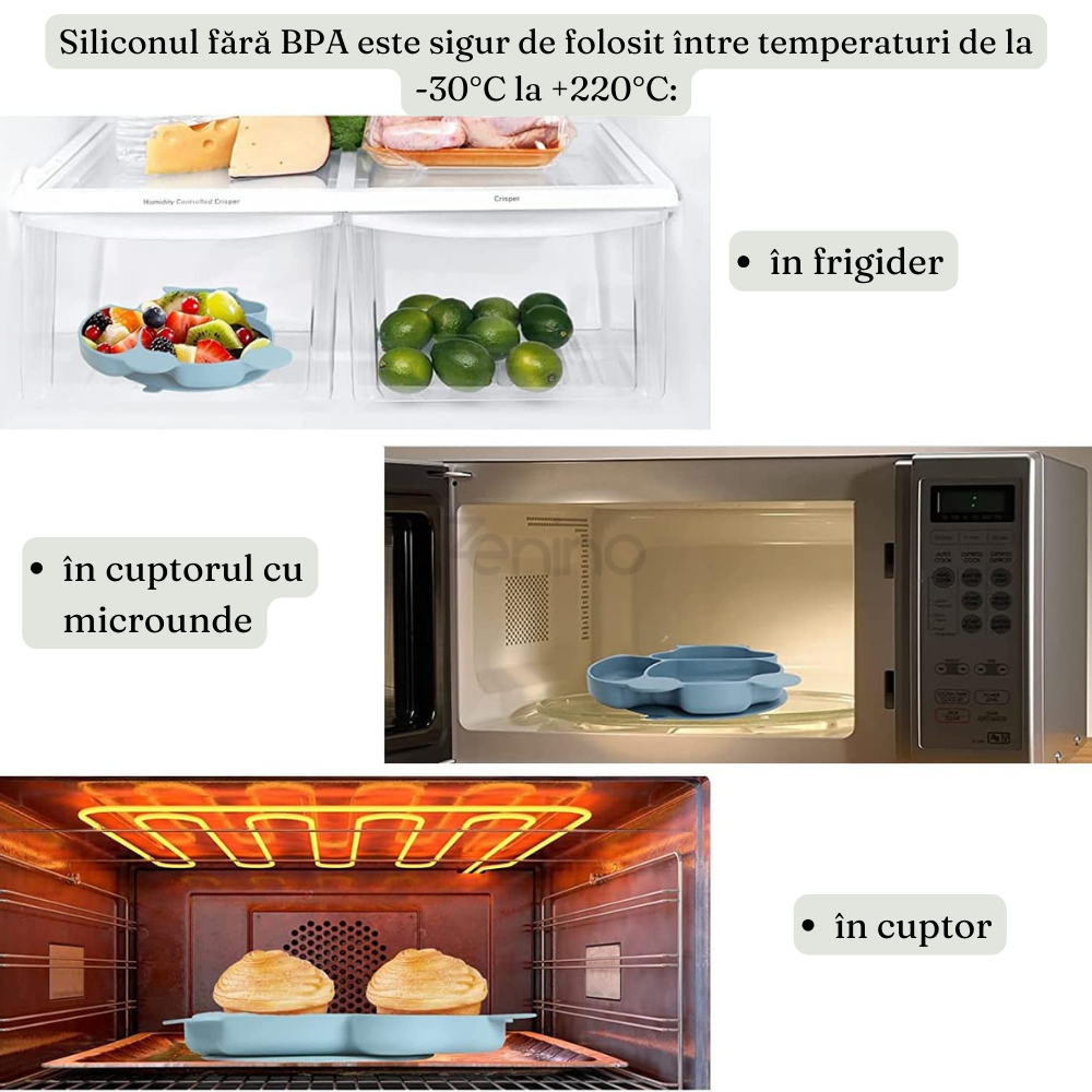 Set 10 Piese Silicon Bebelusi fara BPA – Diversificare, Bavetica, Farfurie Compartimentata, Capac Cana, Bol Antiderapant, 2 Furculite, 2 Linguri, Cana cu Pai, Lavabil, Usor de Curatat, Sigure