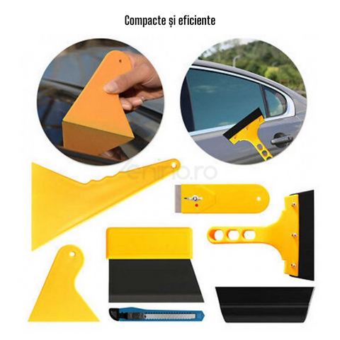 Kit 7 Accesorii pentru Montare Folii Adezive, Plastic, Otel si Silicon, Compact, Portabil, Uz Profesional si Amatori, Instalare Folii Geamuri, Reclame, Colantare Auto