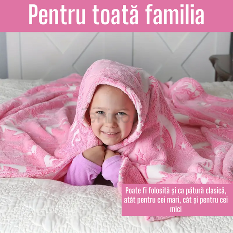 Patura cu Maneci si Buzunar Tip Marsupiu, din Fleece, Calduroasa, Moale, Confortabila, Marime Universala, Model Fosforescent