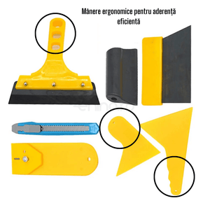 Kit 7 Accesorii pentru Montare Folii Adezive, Plastic, Otel si Silicon, Compact, Portabil, Uz Profesional si Amatori, Instalare Folii Geamuri, Reclame, Colantare Auto