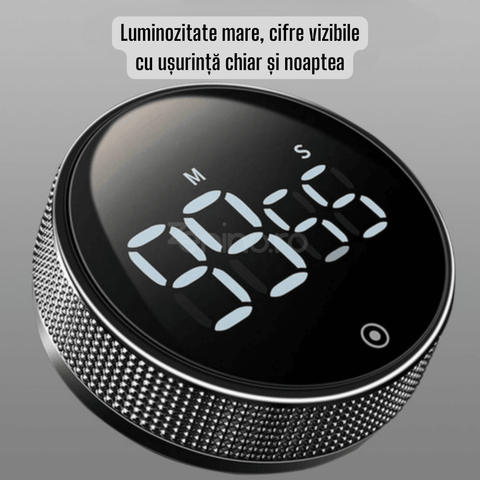 Cronometru Digital, 3 Niveluri de Sonerie, Magnet Puternic, Baterii, Afisaj LED, Buton Tactil, Utilizare Intuitiva, Compact, Portabil, Negru