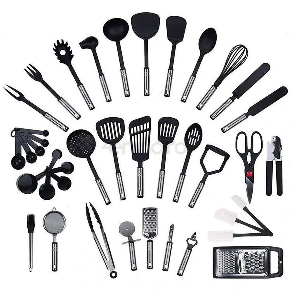 Set 40 Ustensile Bucatarie - Otel Inoxidabil, Rezistent la Caldura, Durabililtate Crescuta, Curatare Usoara, Negru