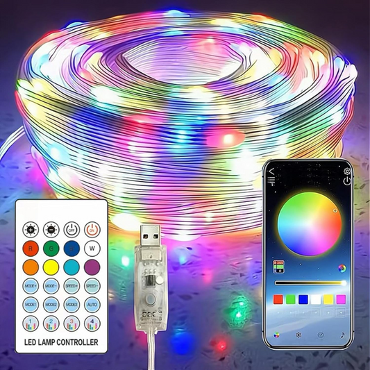 Banda LED 10m, Aplicatie, Telecomanda 24 Taste, USB, IP65, Jocuri de Lumini, Interior/Exterior, Multicolor