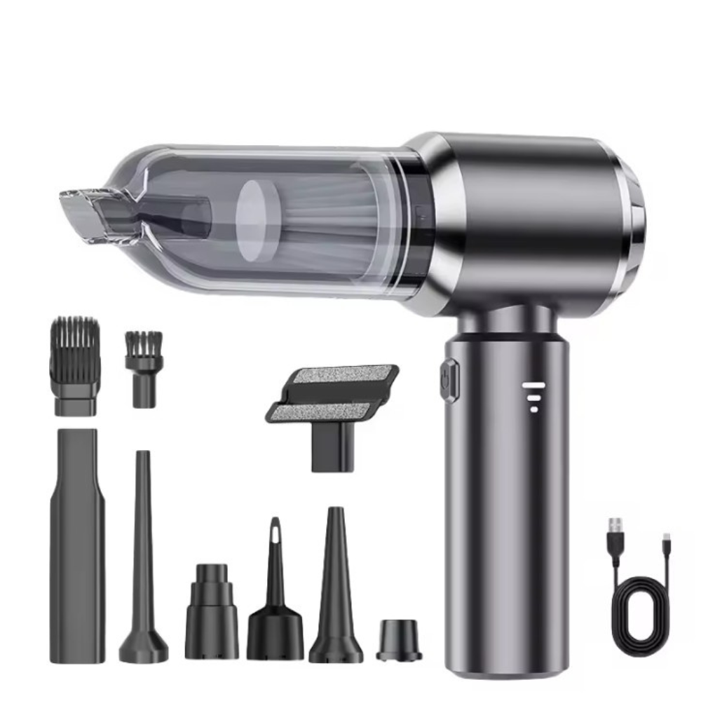 Portable Car Vacuum Cleaner, 3 Speeds, 100W, Hepa Filter, 2000mAh, 7 Suction Heads, 50dB 