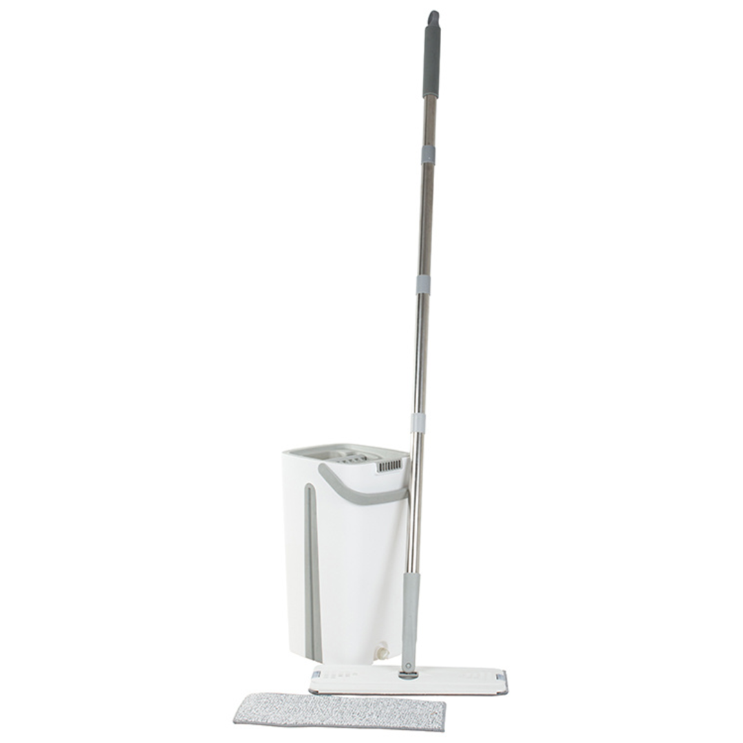 Set Mop si Galeata cu Storcator Zenino® - 2 Rezerve de Mop, Galeata Compartimentata, Suprafete Multiple, Rotativ 360, 130 cm, Alb
